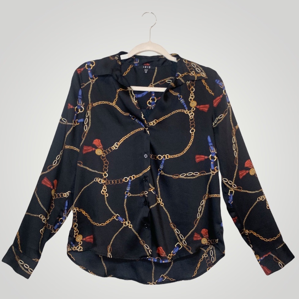Chain Design Black Button Down